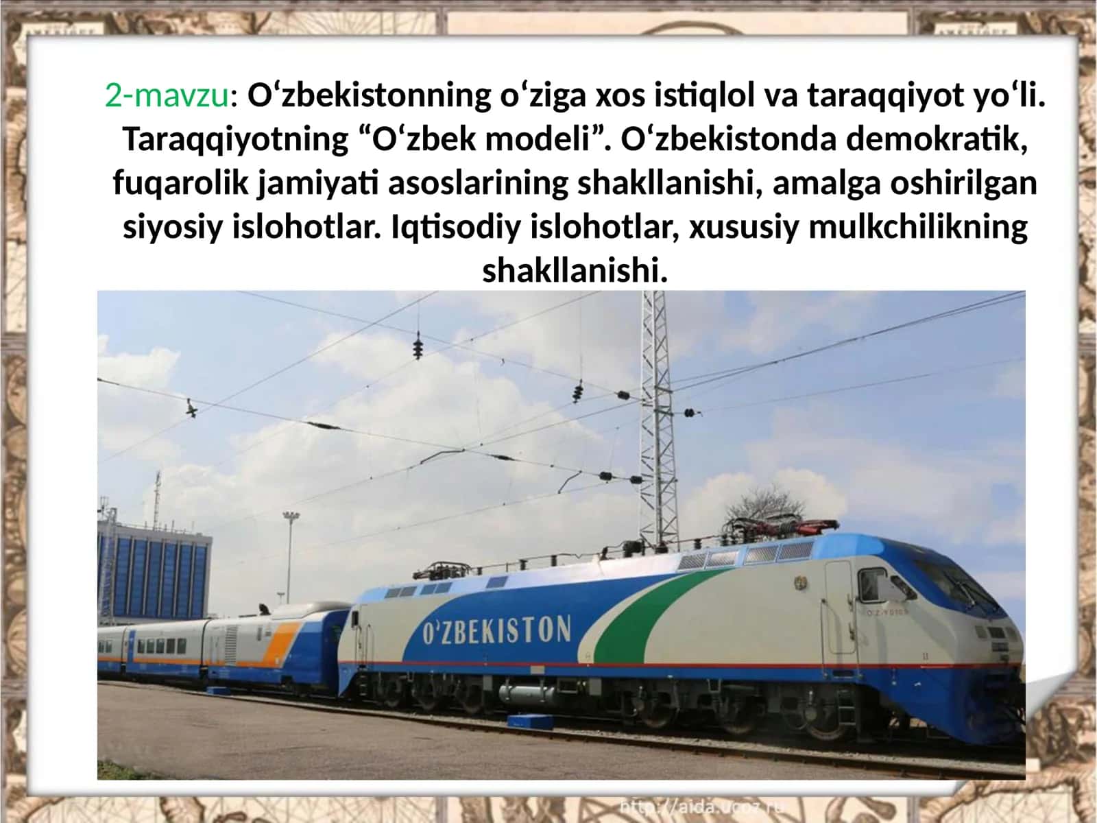 O‘zbekistonningo‘ziga xos istiqlol va taraqqiyot yo‘li