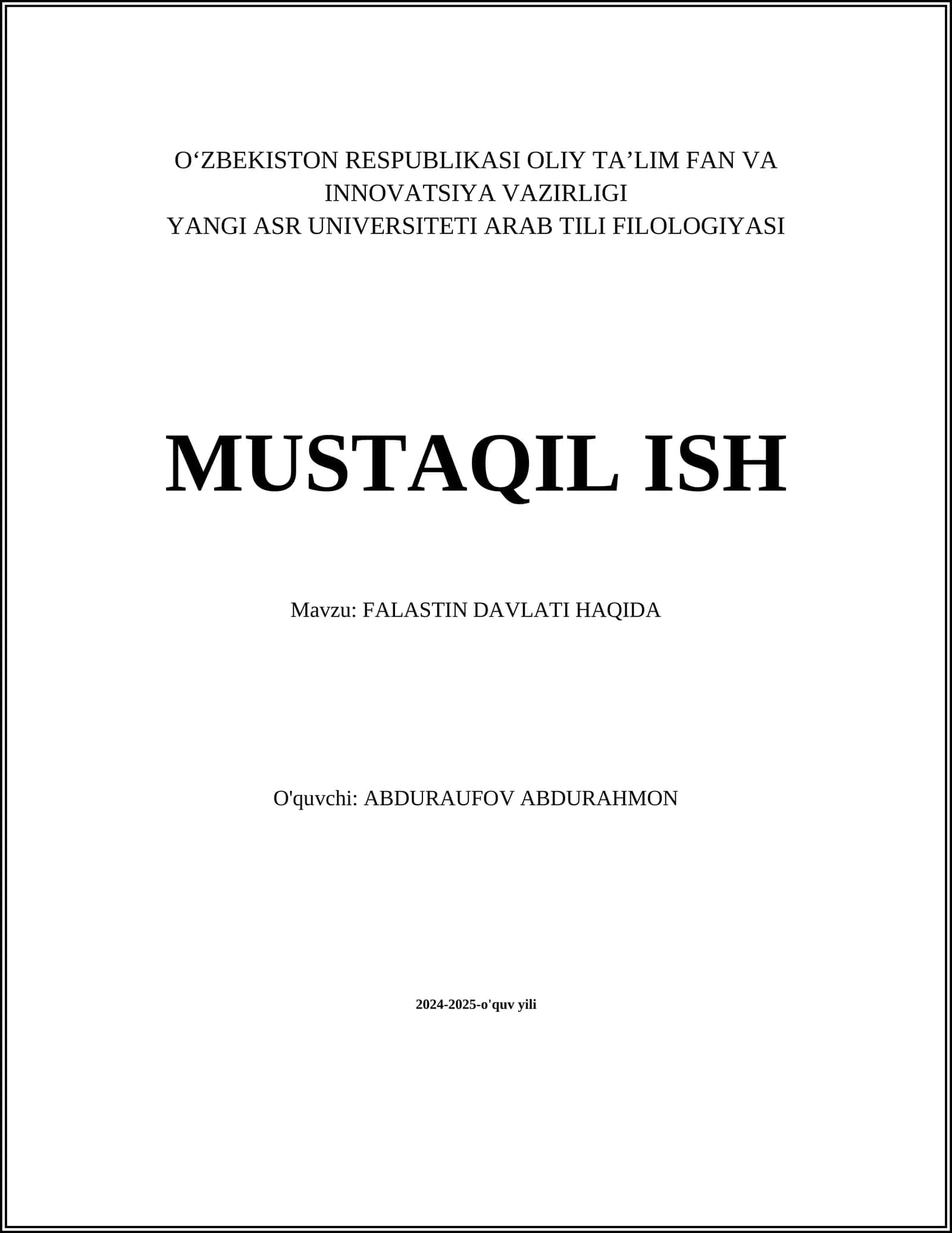 FALASTIN DAVLATI TARIXI