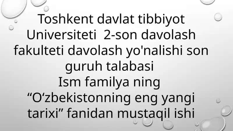 O'zbekistonning eng yangi tarixi - 40 slaydli prezentatsiya (Tibbiyot yoʻnalishi uchun)