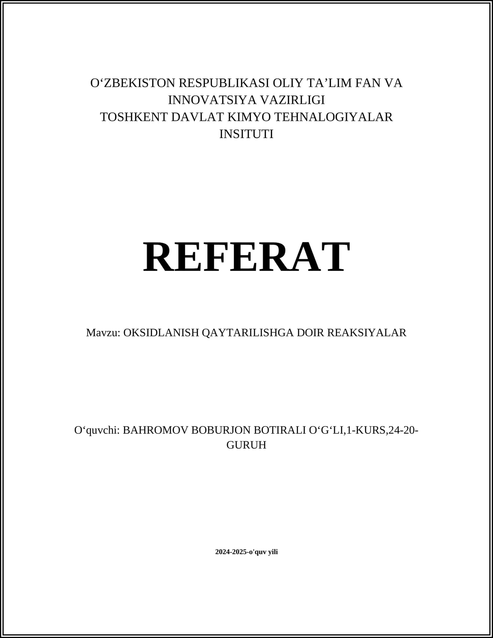 Oksidlanish-qaytarilishga Doir Reaksiyalar