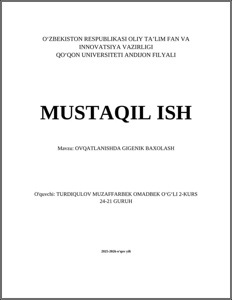 OVQATLANISHDA GIGENIK BAXOLASH