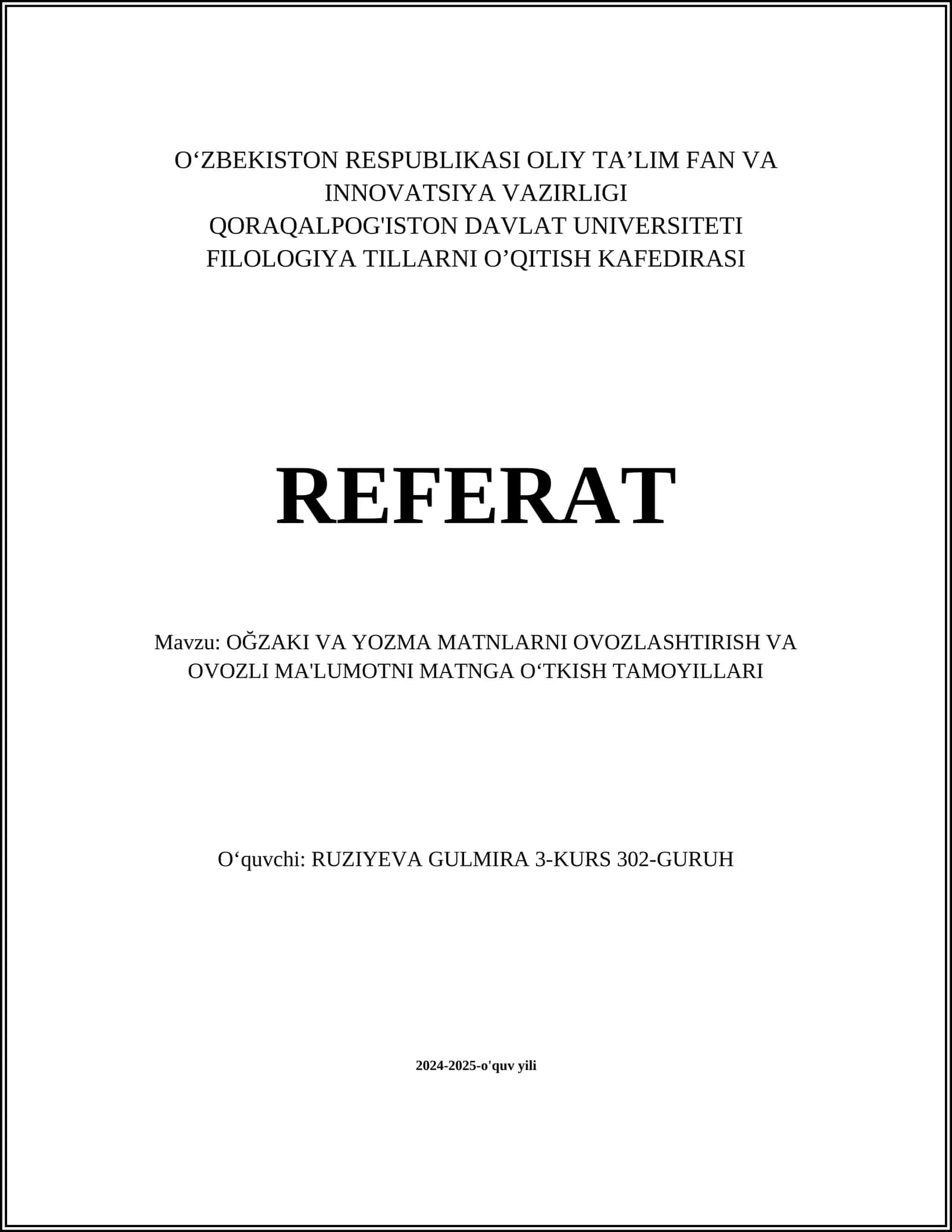 Oʻzaki matnni ovozlashtirishning asosiy tamoyillari