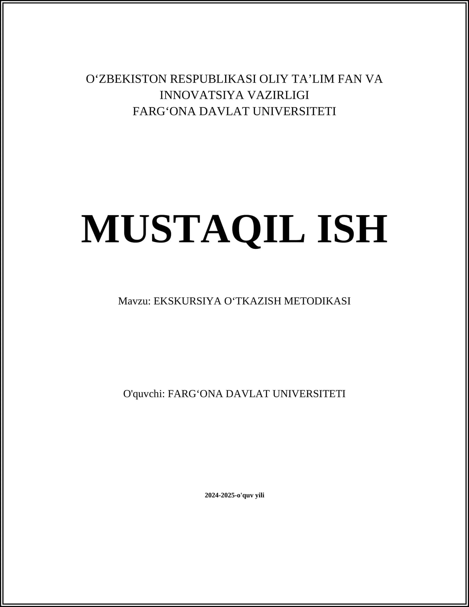 EKSKURSIYA OʻTKAZISH METODIKASI