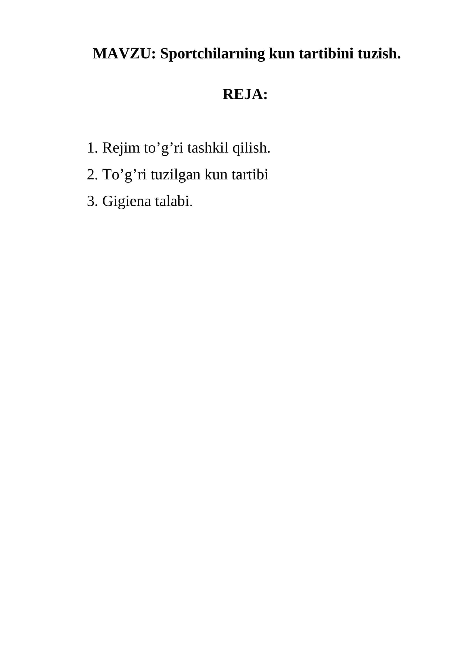 Sportchilarning kun tartibini tuzish