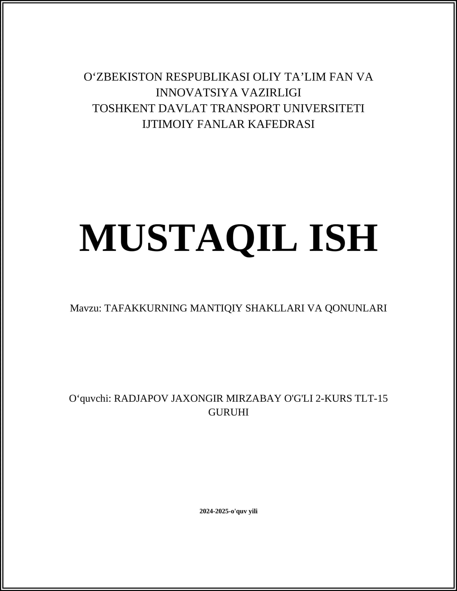 TAFAKKURNING MANTIQIY SHAKLLARI VA QONUNLARI