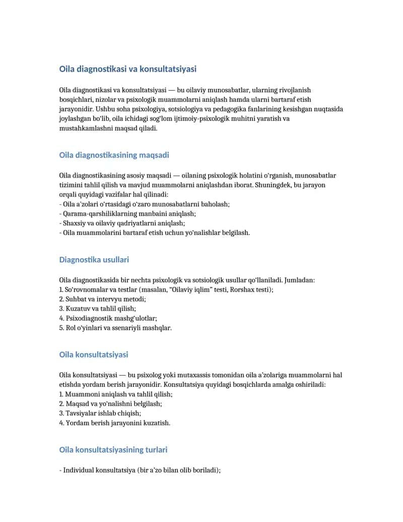 Oila diagnostikasi va konsultatsiyasi