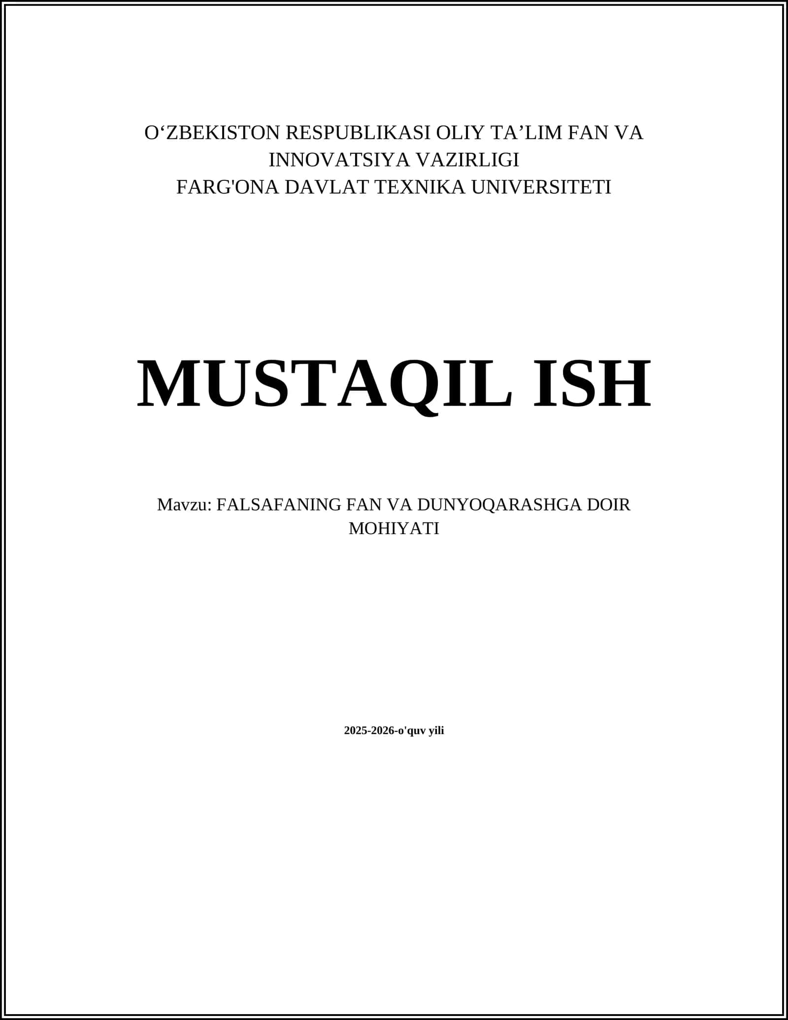 FALSAFANING FAN VA DUNYOQARASHGA DOIR MOHIYATI