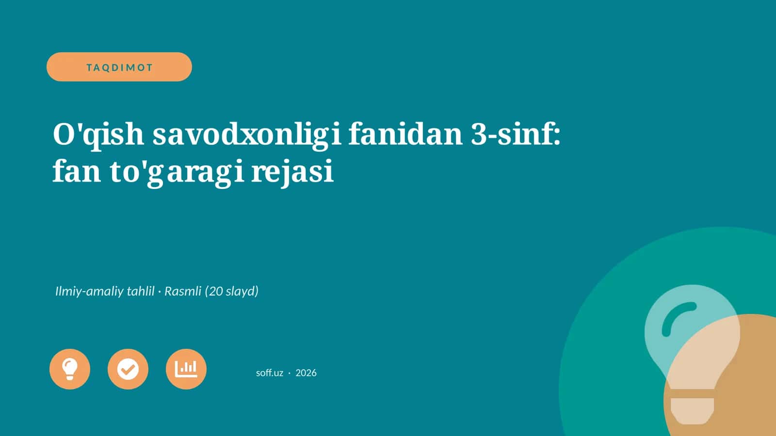 O'qish savodxonligi fanidan 3-sinf: fan to'garagi rejasi