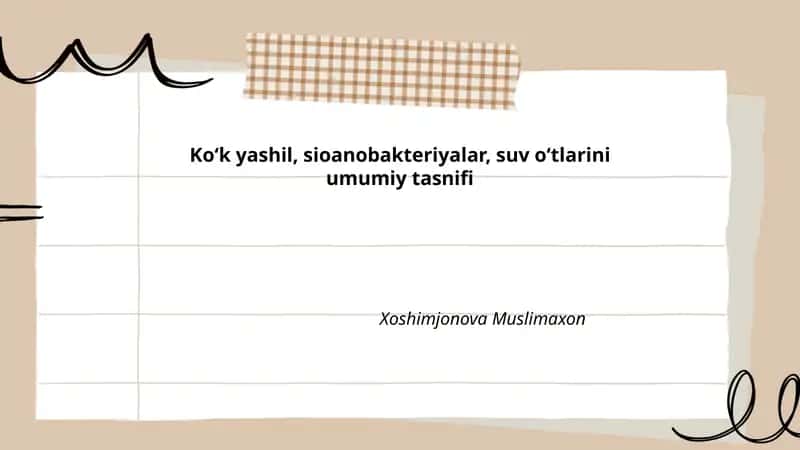 Koʻk yashil, sioanobakteriyalar, suv oʻtlarini umumiy tasnifi