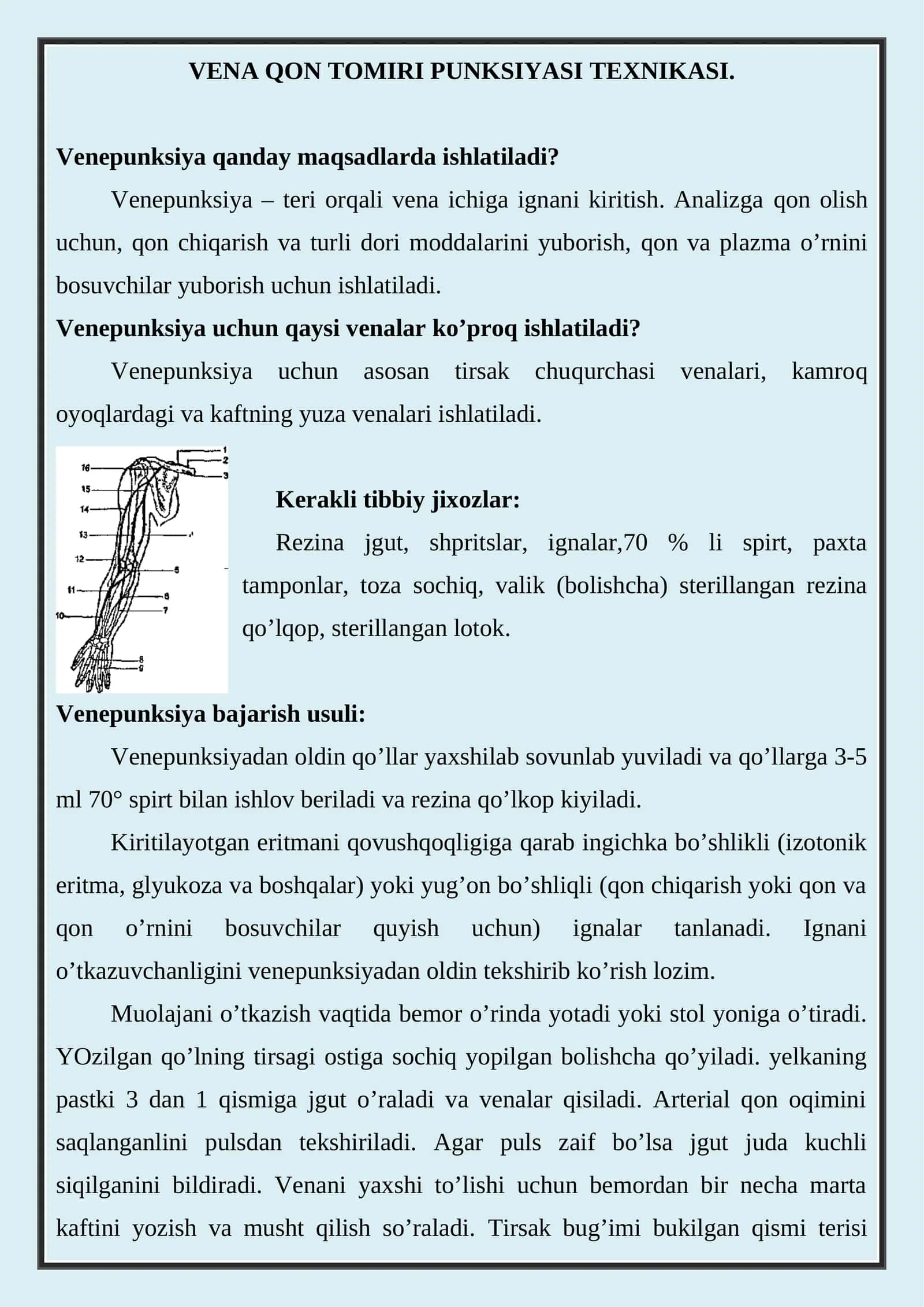 VENA QON TOMIRI PUNKSIYASI TEXNIKASI