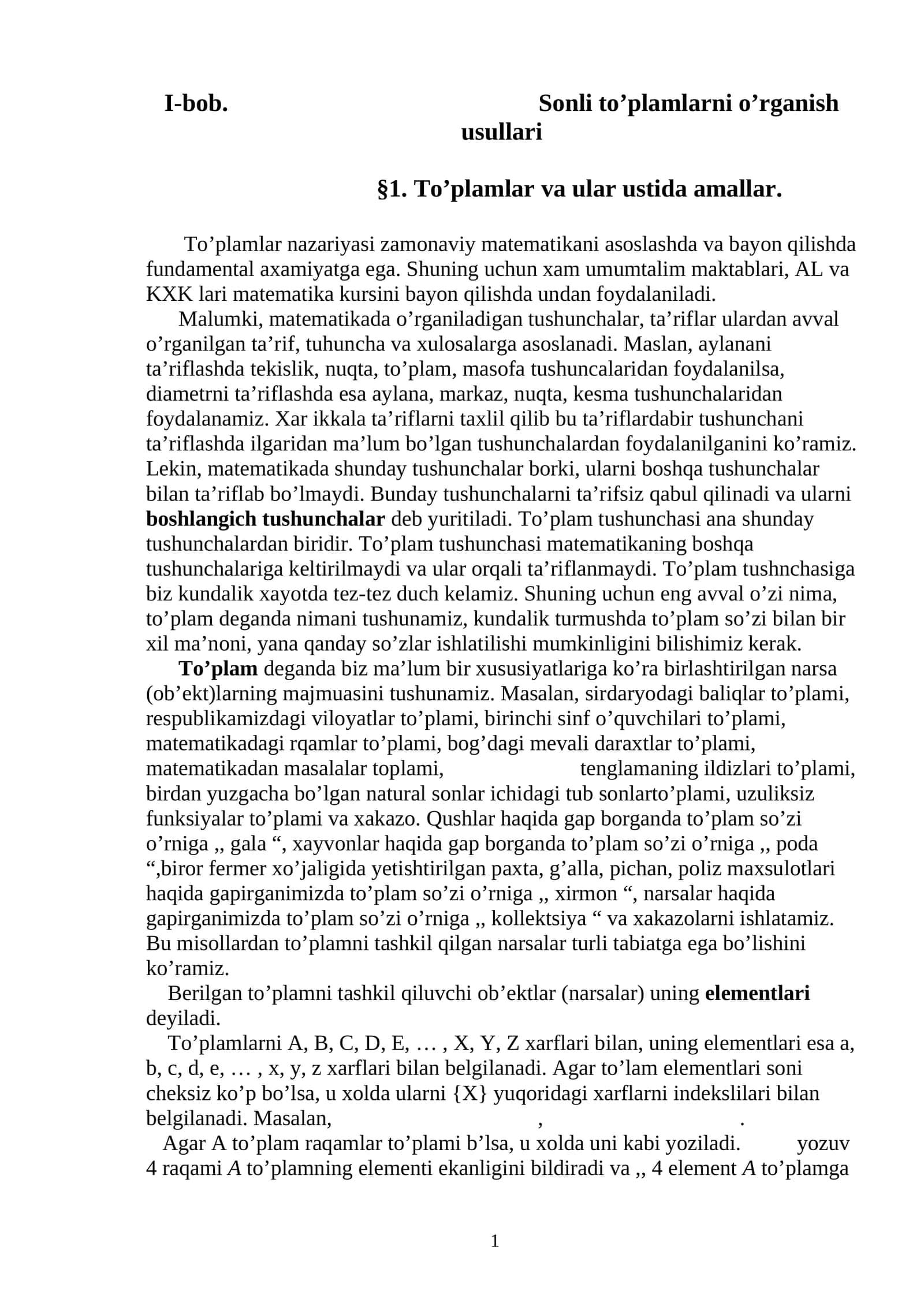 Sonli to’plamlarni o’rganish usullari