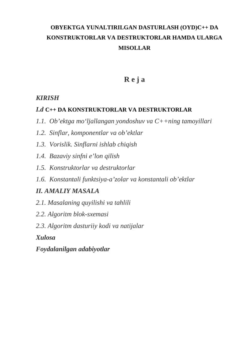 C++ DA KONSTRUKTORLAR VA DESTRUKTORLAR