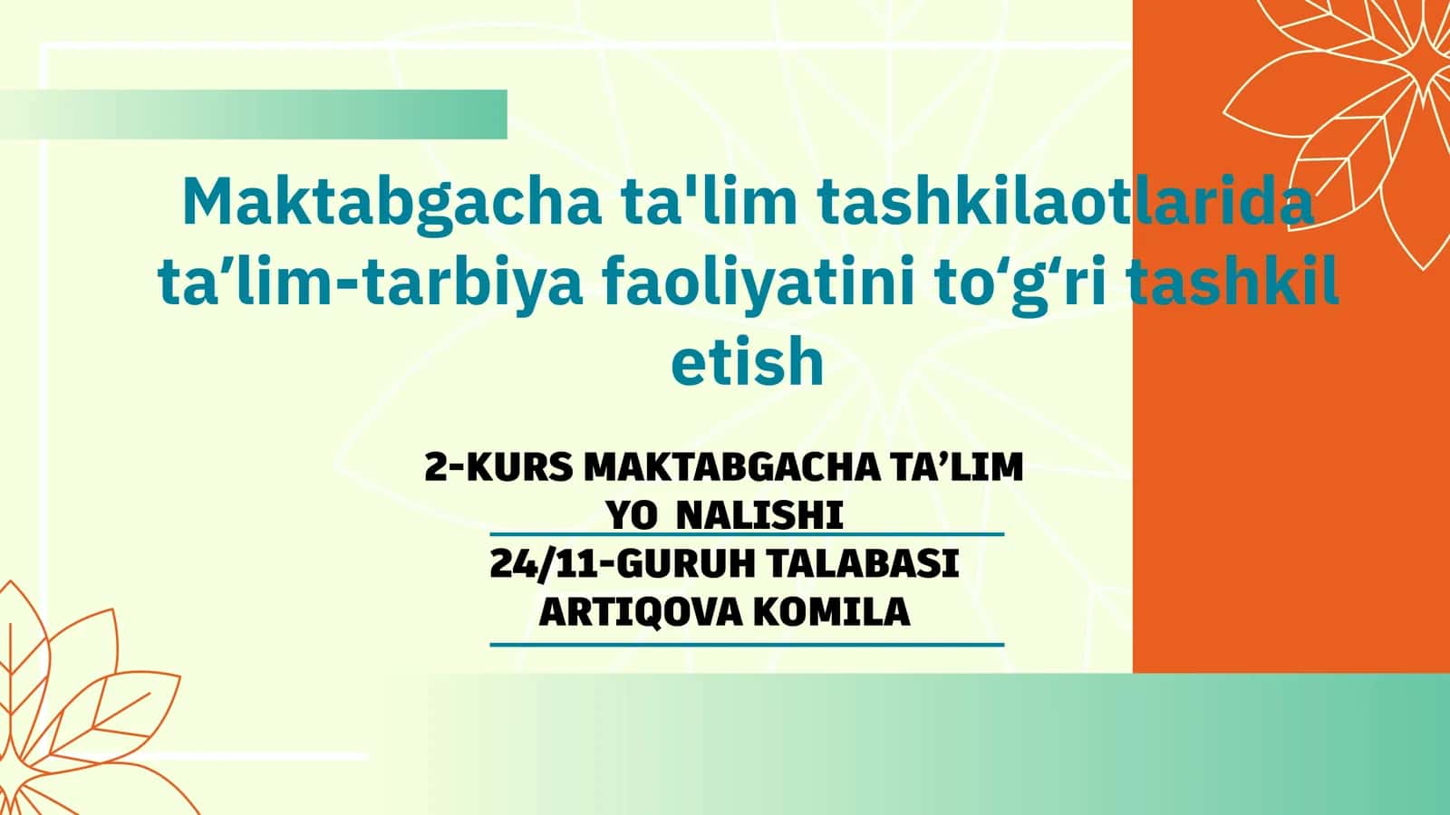 Maktabgacha ta'lim faoliyati
