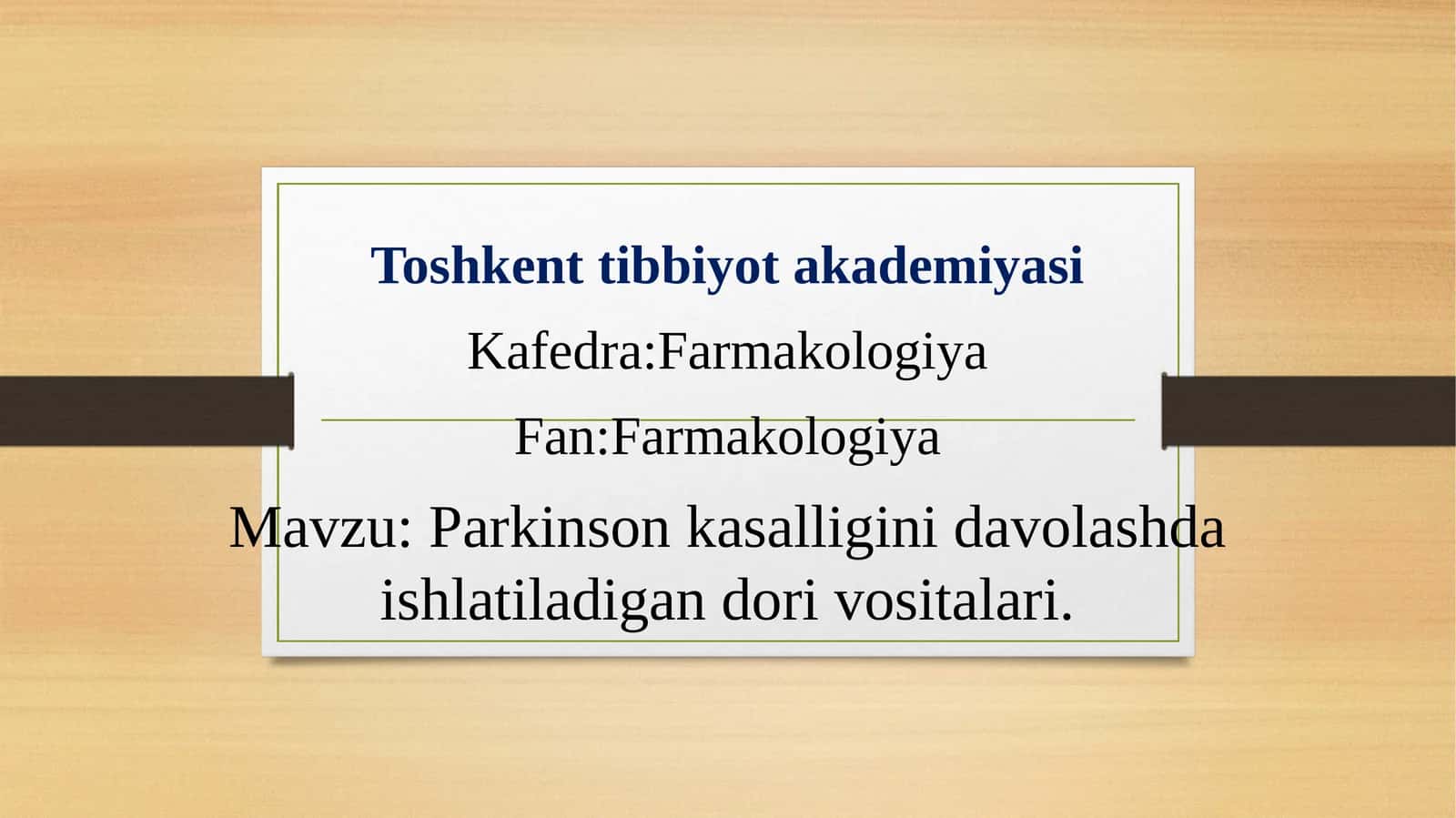 Parkinsonkasalligini davolashda ishlatiladigan dorivoshlar
