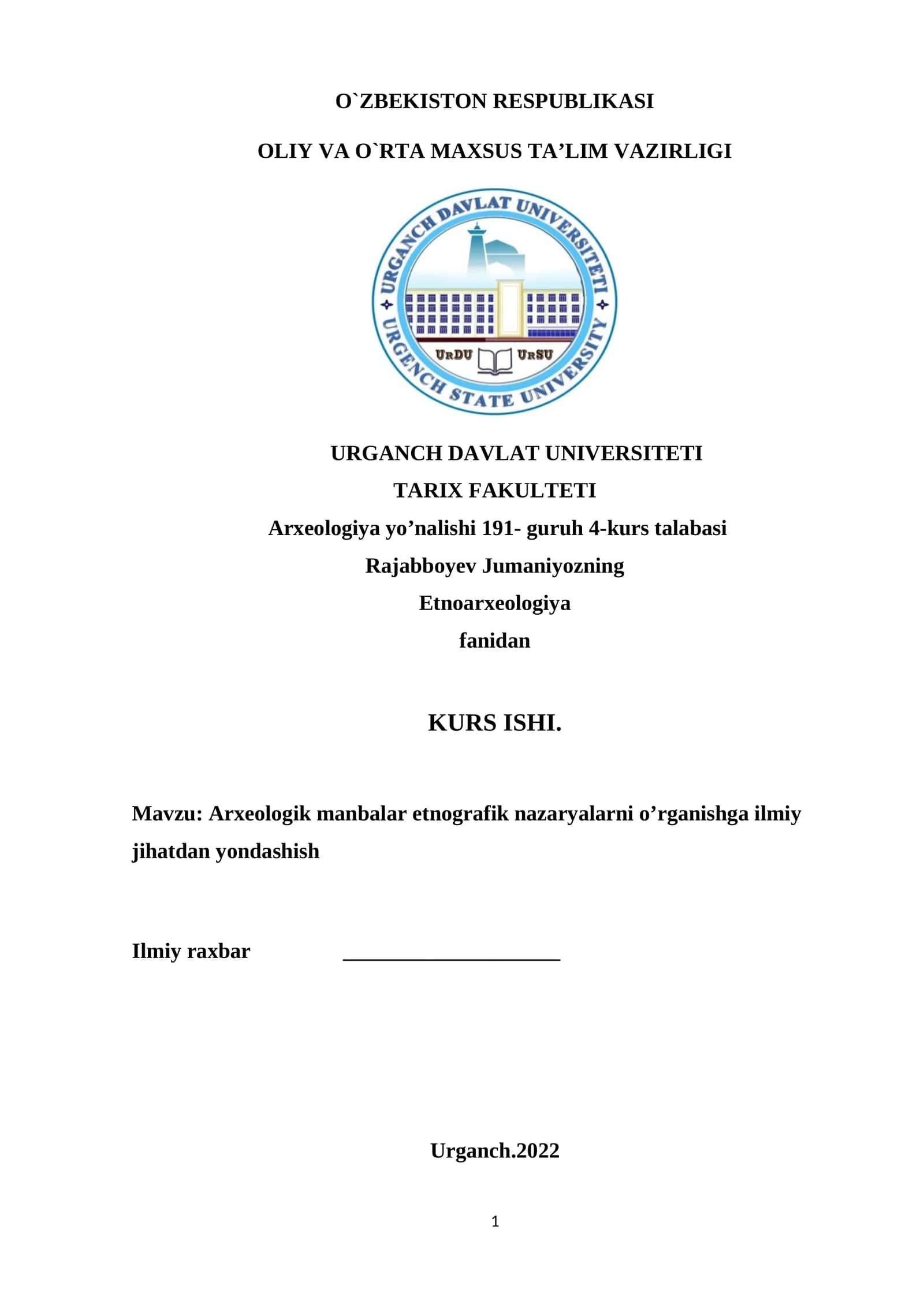 Etnoarxeologiya KURS ISHI