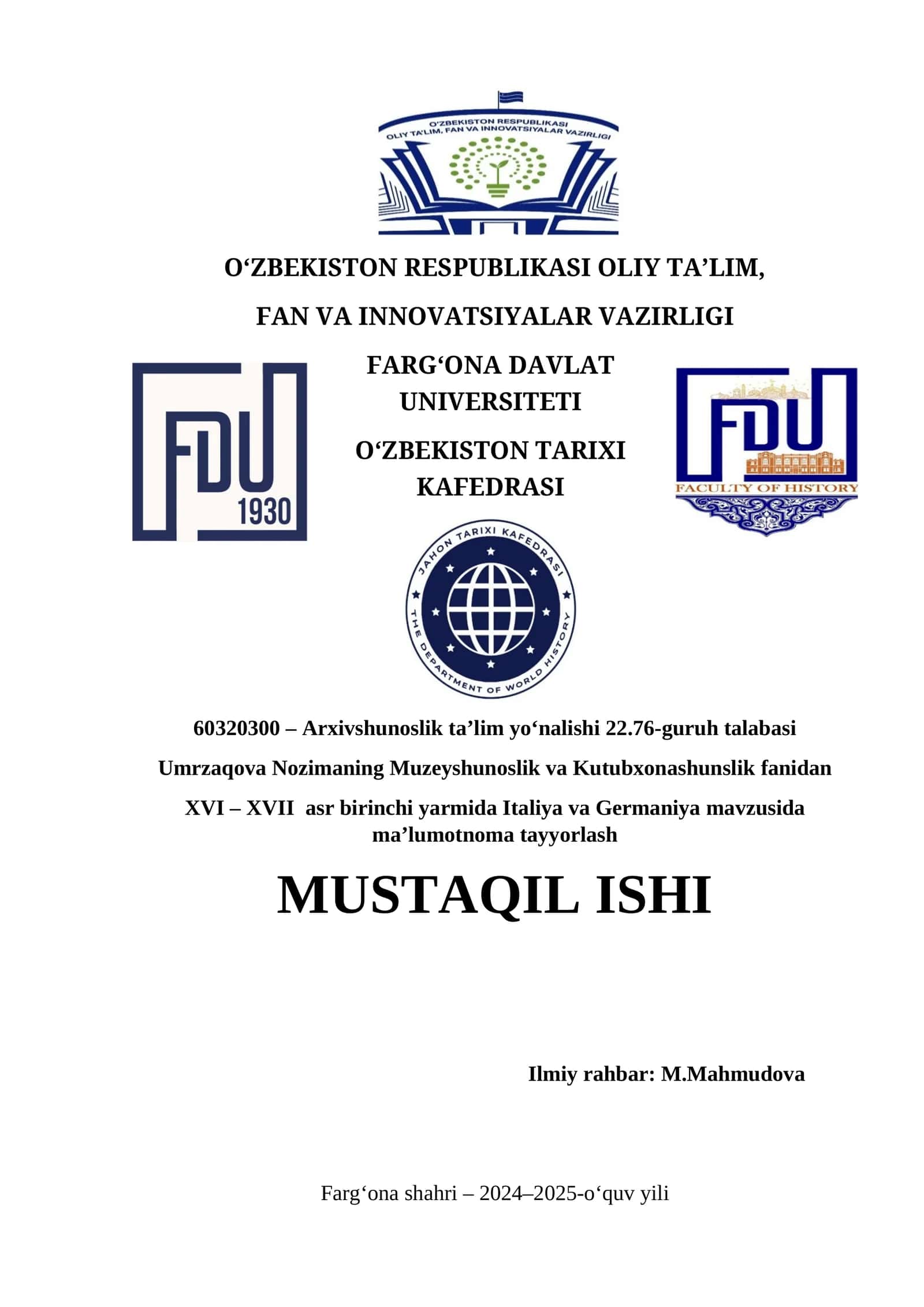 Arxivshunoslik ta’lim yo‘nalishi
