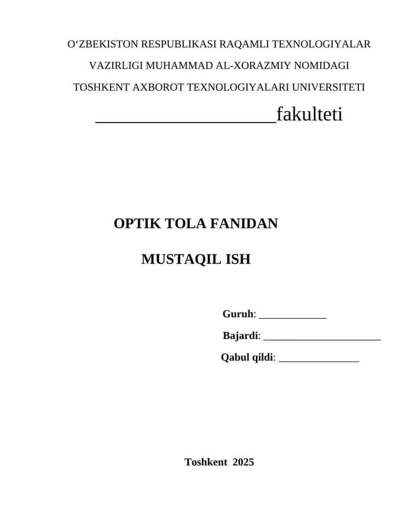 O‘zbekiston Respublikasida optik aloqa tarmoqlarining holati va rivojlanish istiqbollari