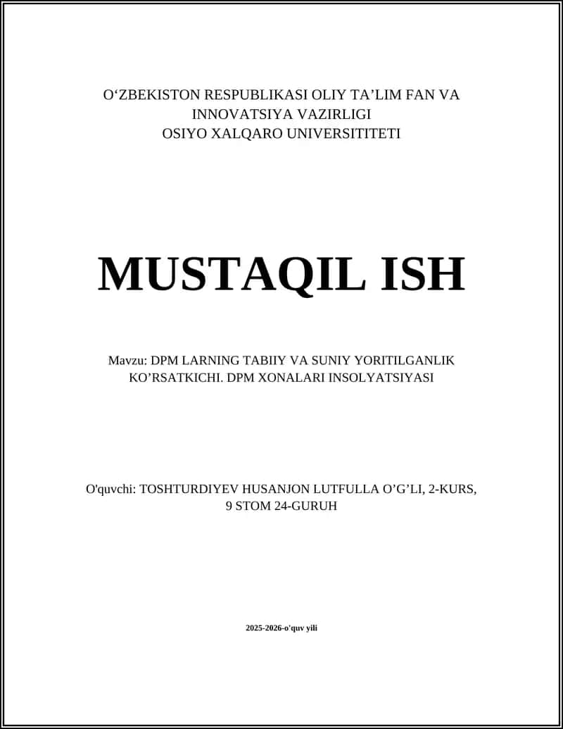 DPM LARNING TABIIY VA SUNIY YORITILGANLIK KO’RSATKICHI