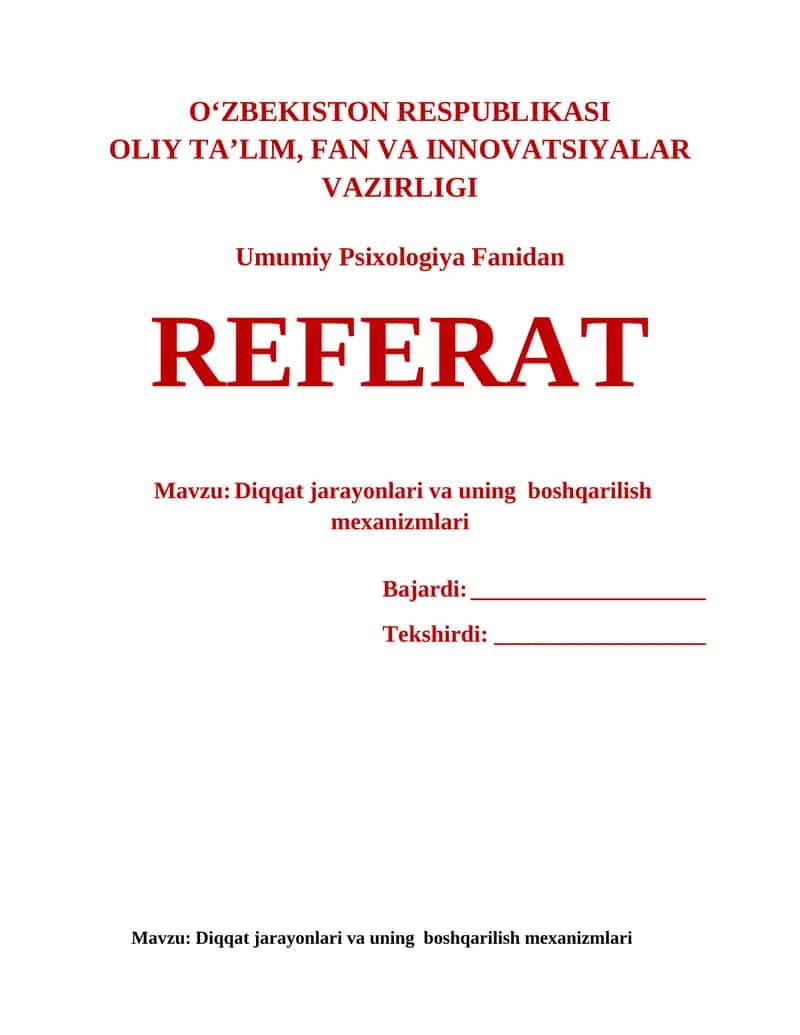 Umumiy Psixologiya Fanidan REFERAT