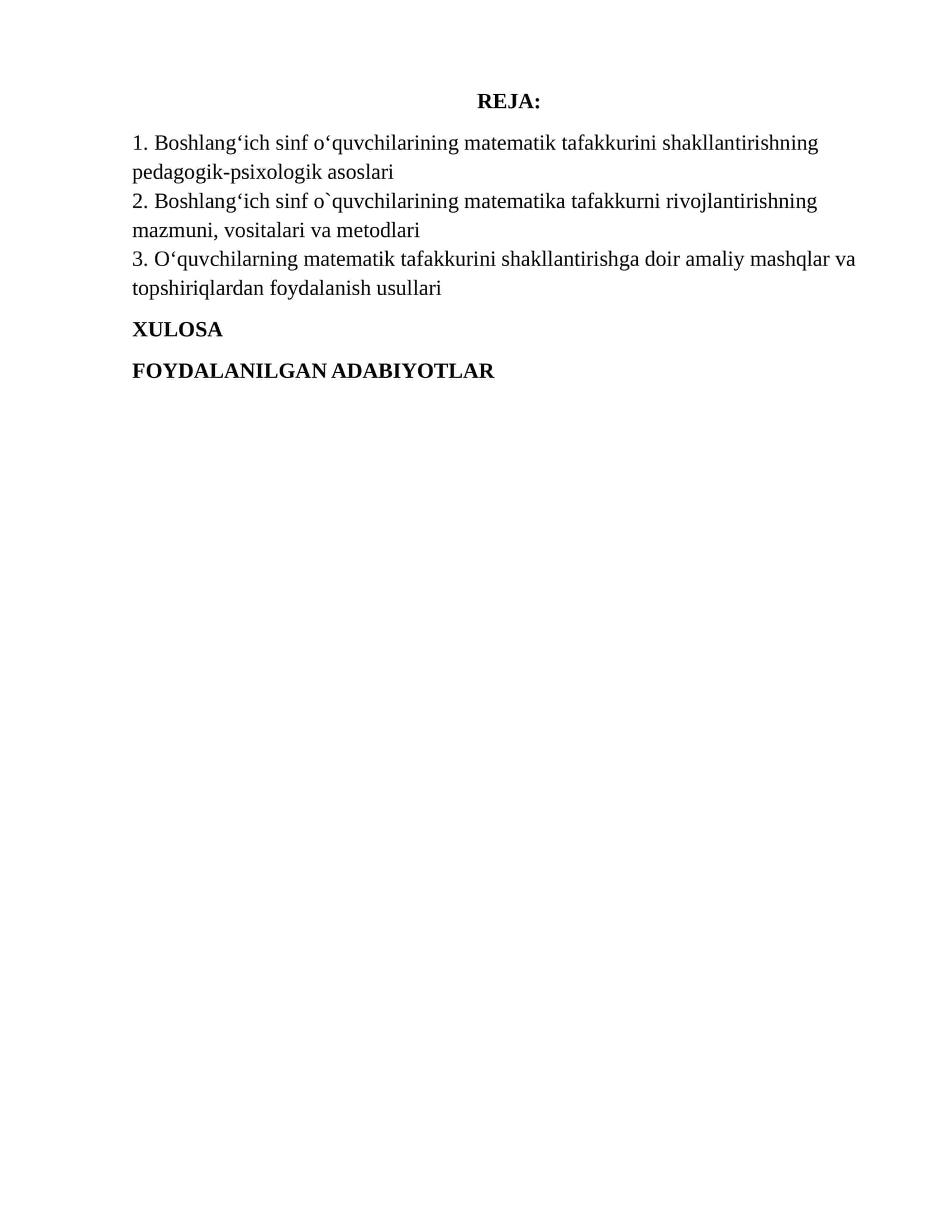 Boshlang‘ich sinf o‘quvchilarining matematik tafakkurini shakllantirishning pedagogik-psixologik asoslari