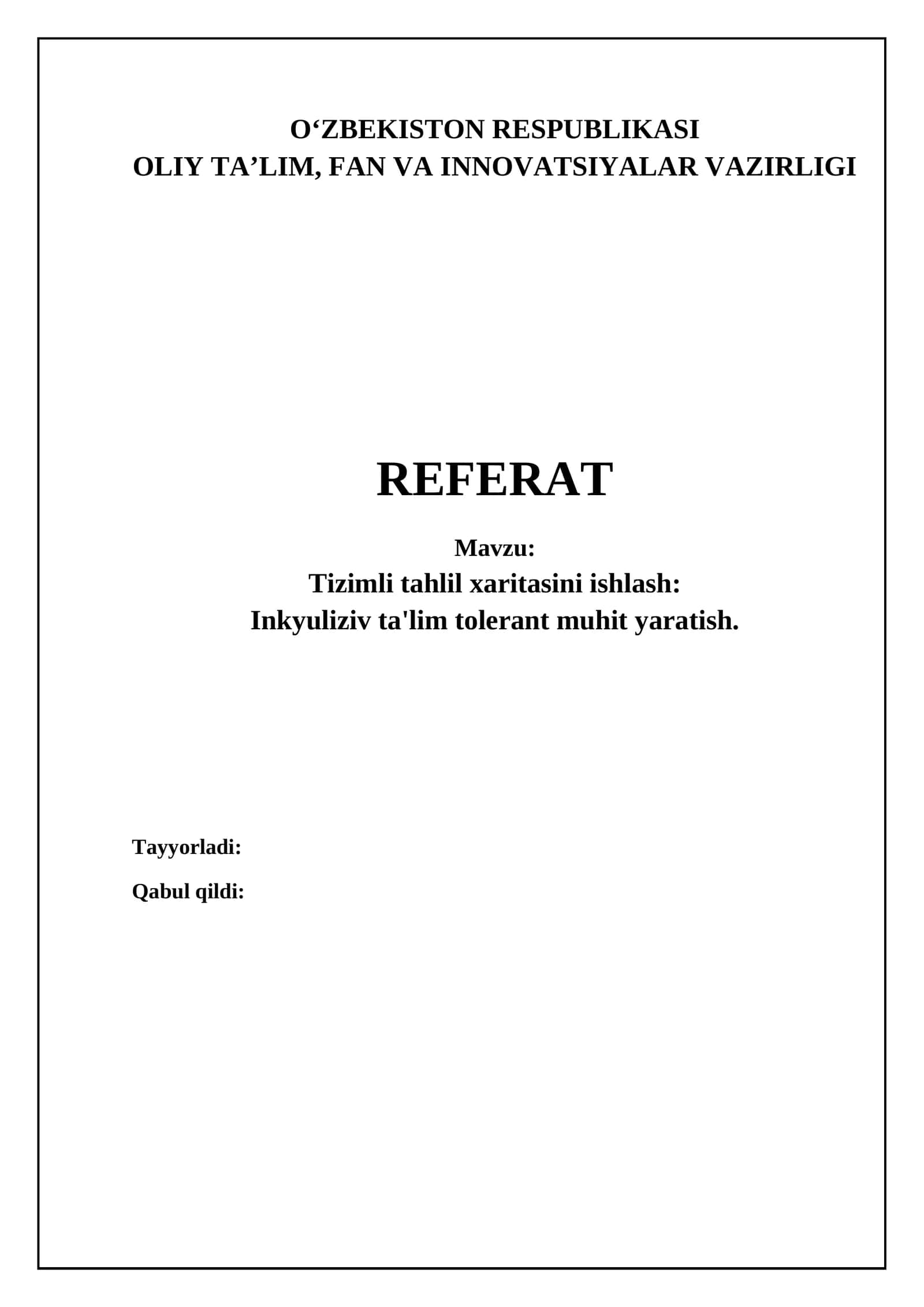 Inklyuziv ta'lim va tolerant muhit o'rtasidagi bog'liqlik