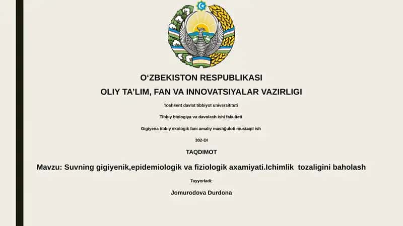 Suvning gigiyenik, epidemiologik va fiziologik axamiyati