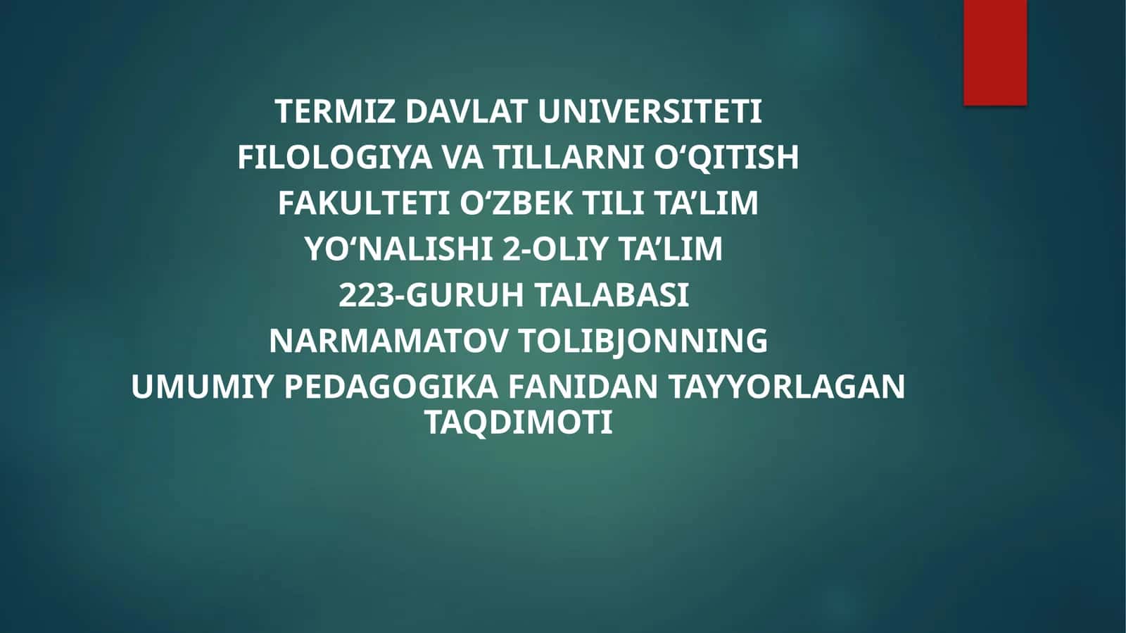 Umumiy pedagogika fani darsligi