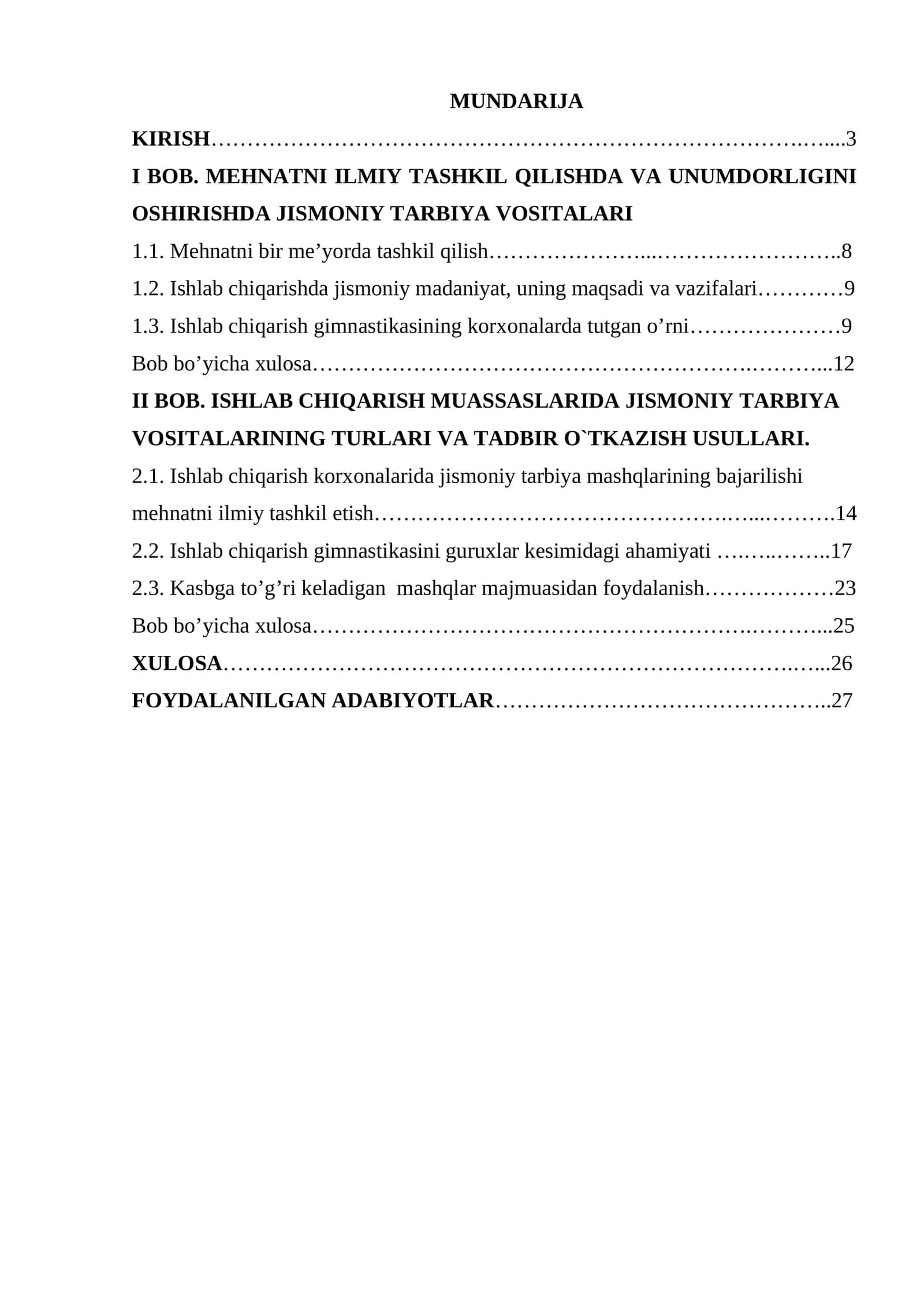 Ishlab chiqarish korxonalarida mehnatni ratsional tashkil etishda jismoniy tarbiyaning ahamiyati