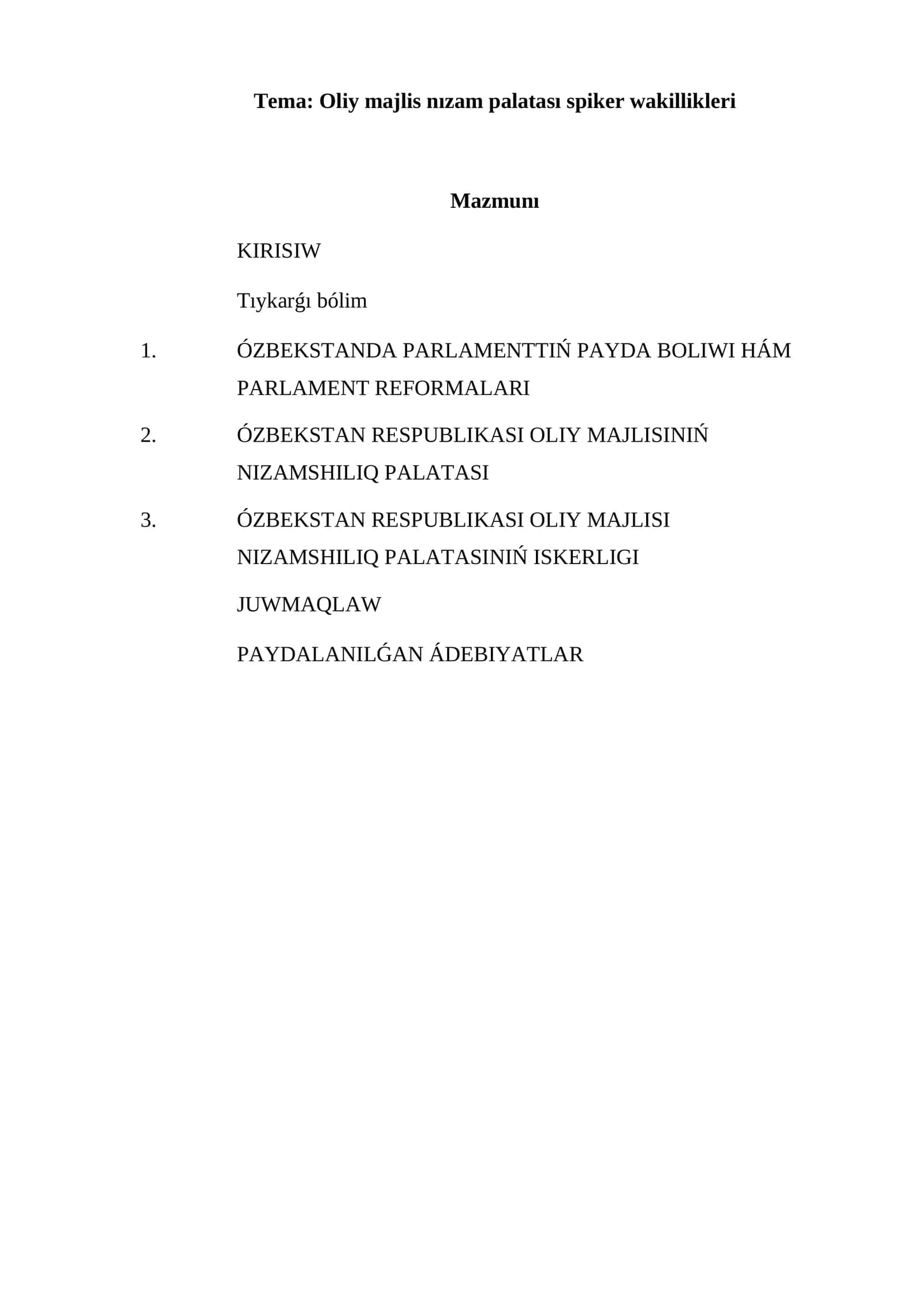 Oliy majlis nızam palatası spiker wakillikleri