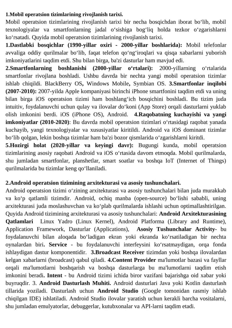 Mobil operatsion tizimlarining rivojlanish tarixi