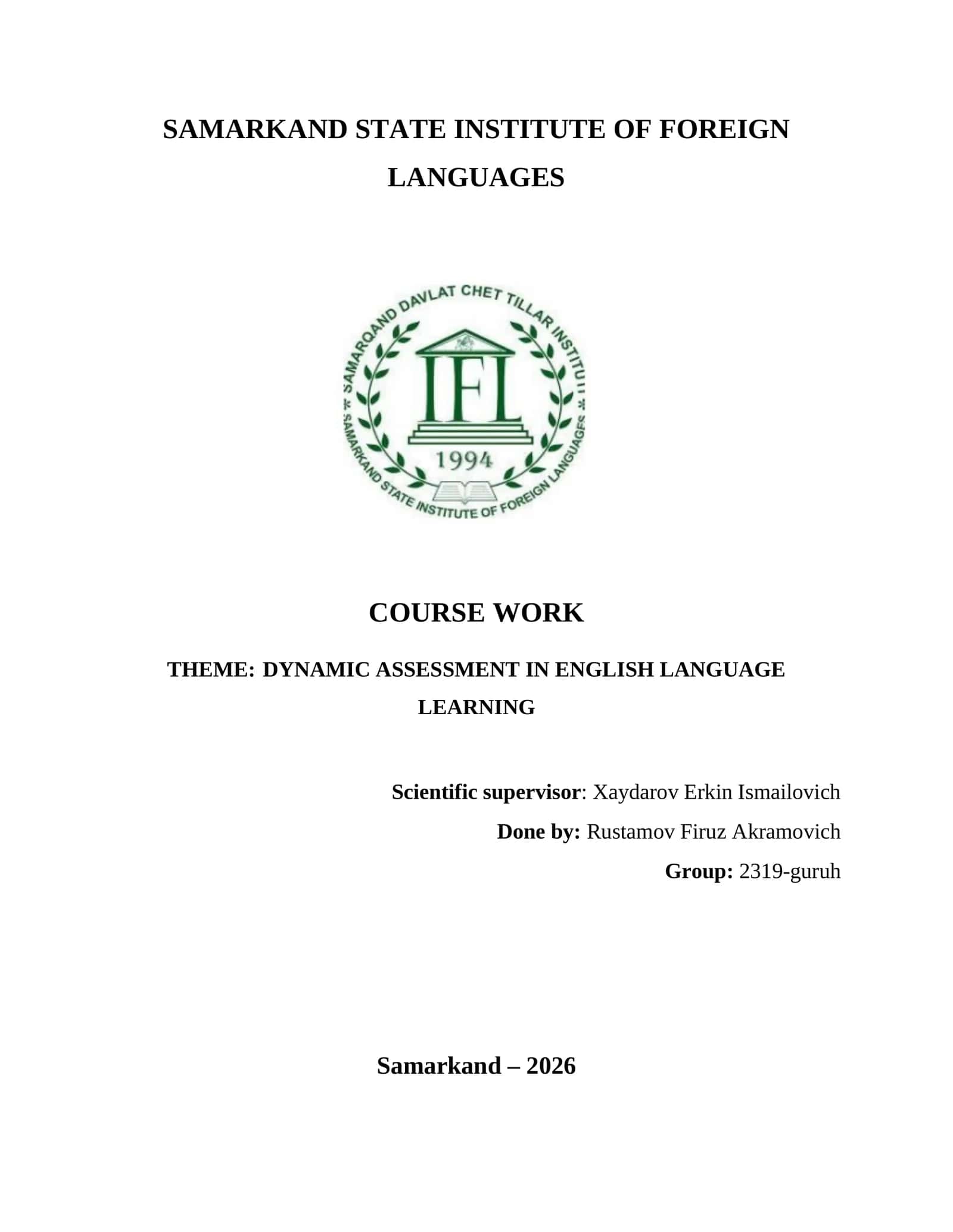 DYNAMIC ASSESSMENT IN ENGLISH LANGUAGE LEARNING