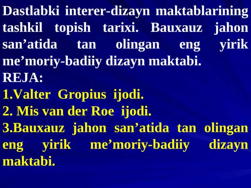 Dastlabki interer-dizayn maktablarining tashkil topish tarixi