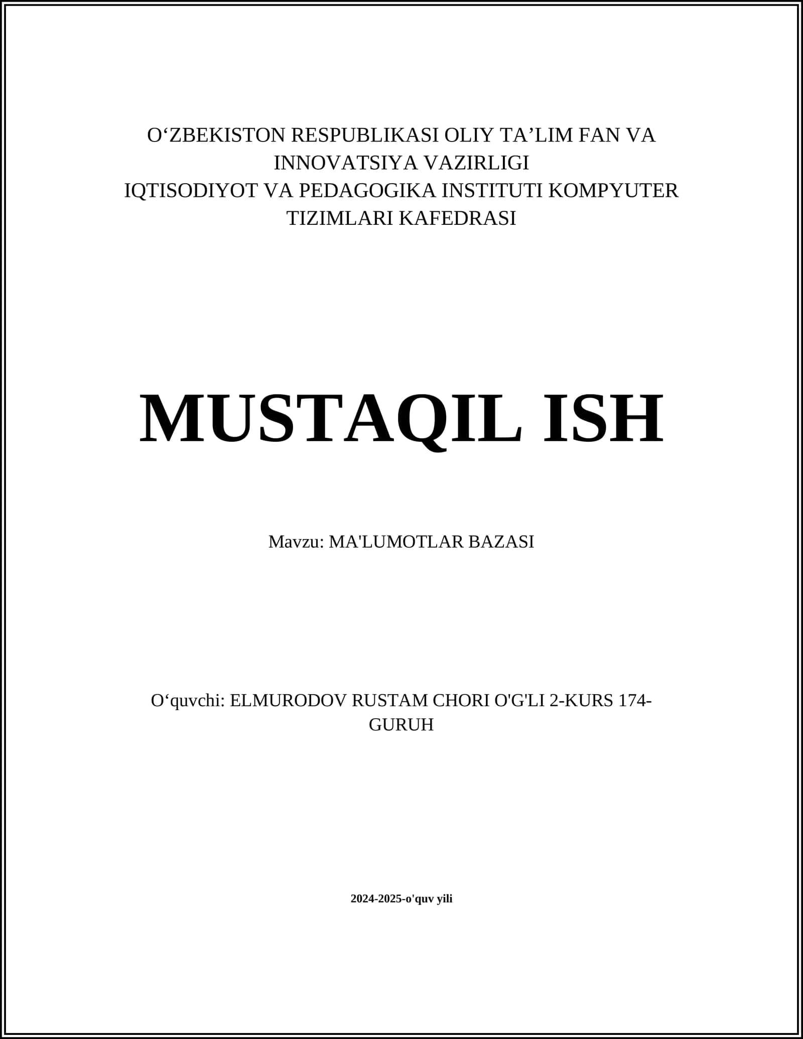 MA'LUMOTLAR BAZASI