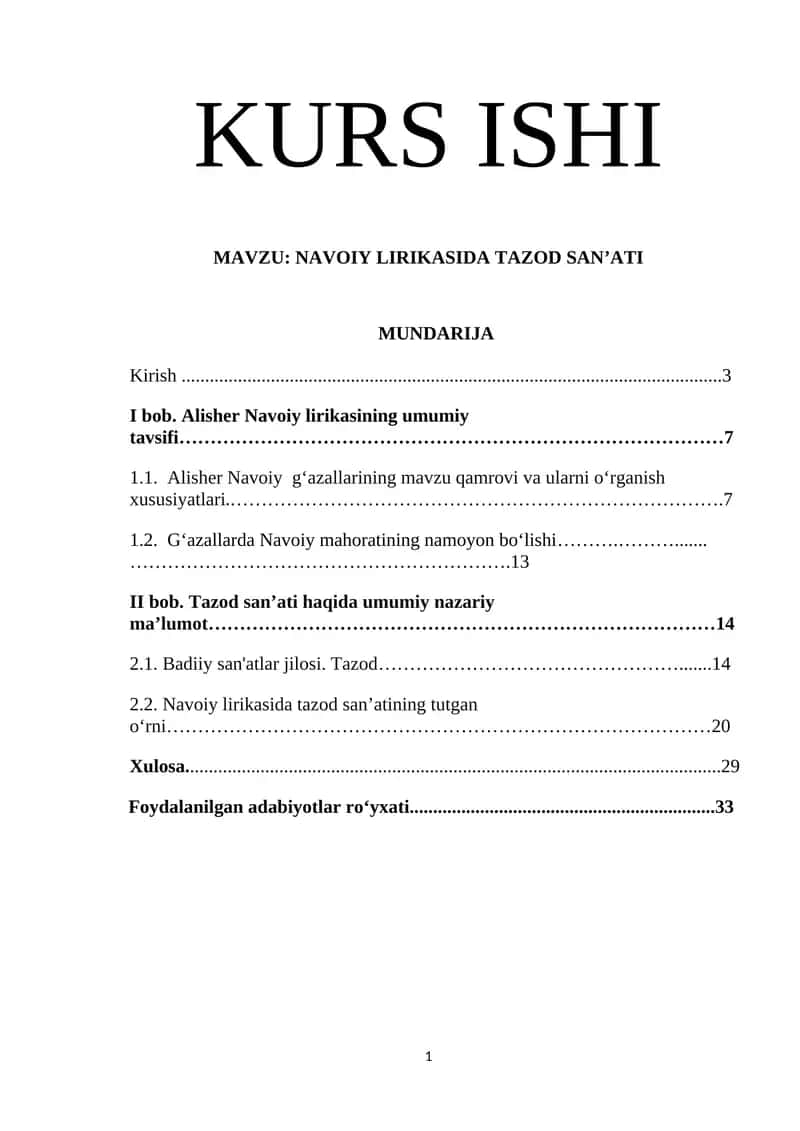 NAVOIY LIRIKASIDA TAZOD SAN’ATI
