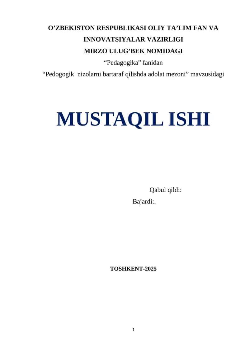 Pedagogik nizolarni bartaraf qilishda adolat mezoni