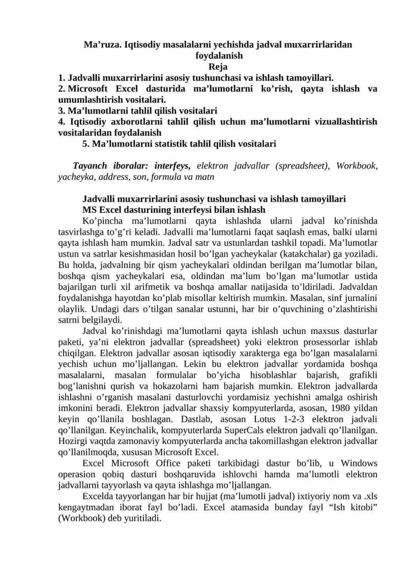 Jadval Muxarrirlarini Ishlatish