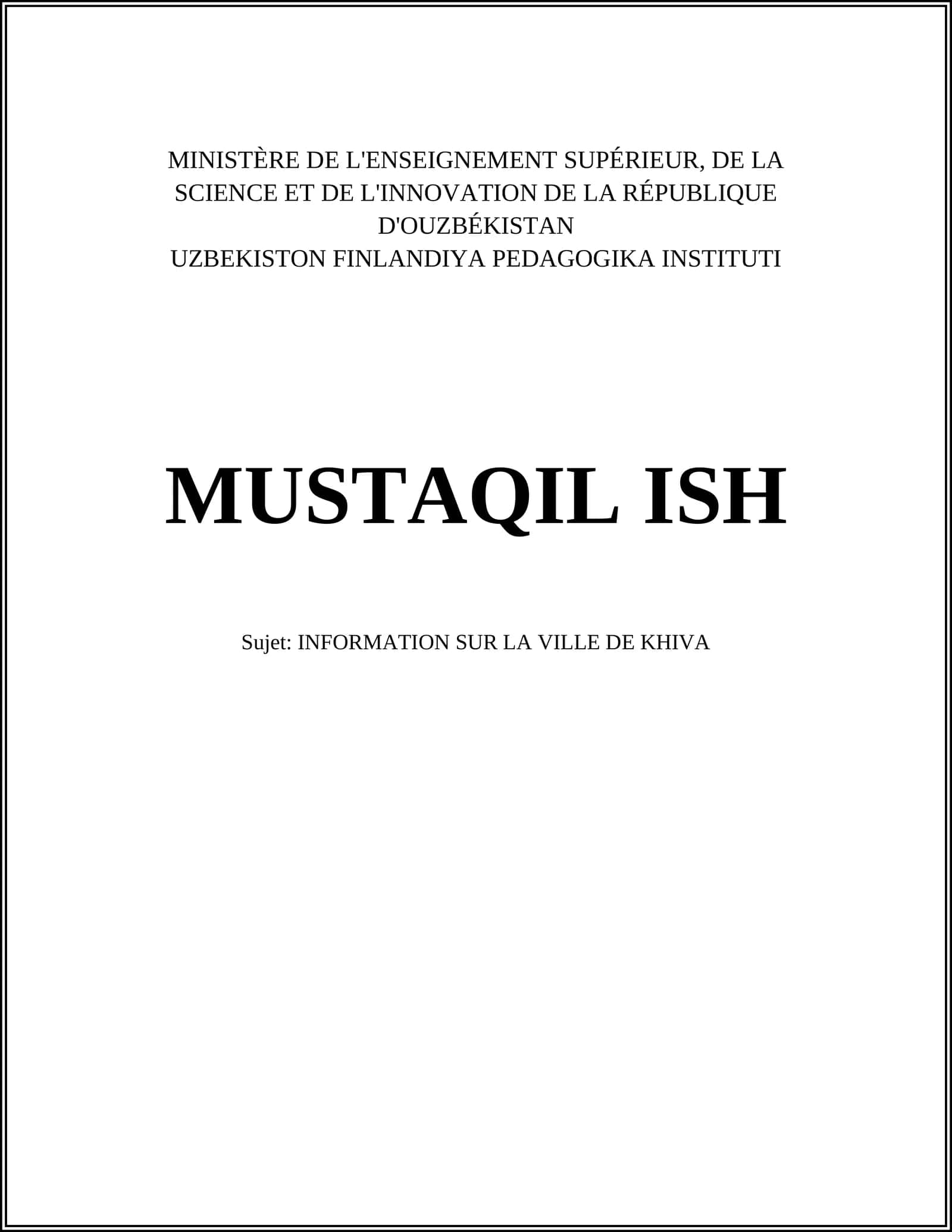 INFORMATION SUR LA VILLE DE KHIVA