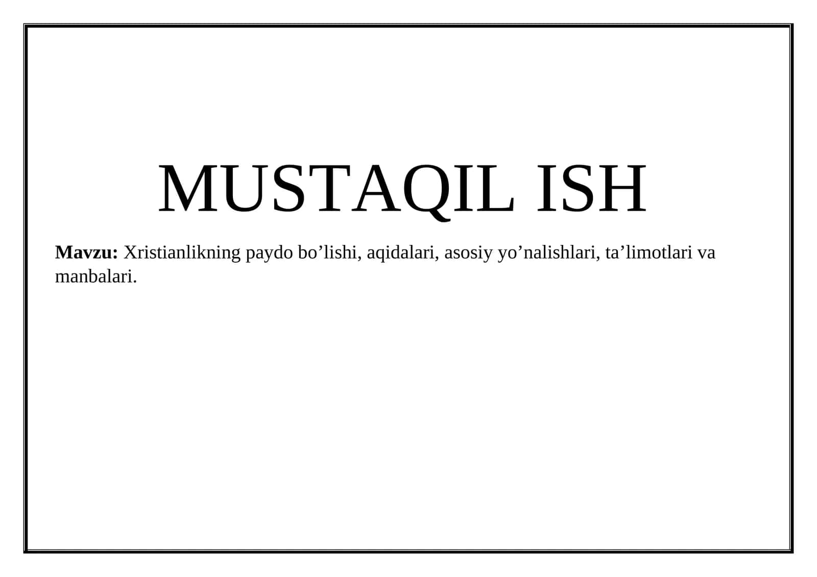 Xristianlik dini mustaqil ish