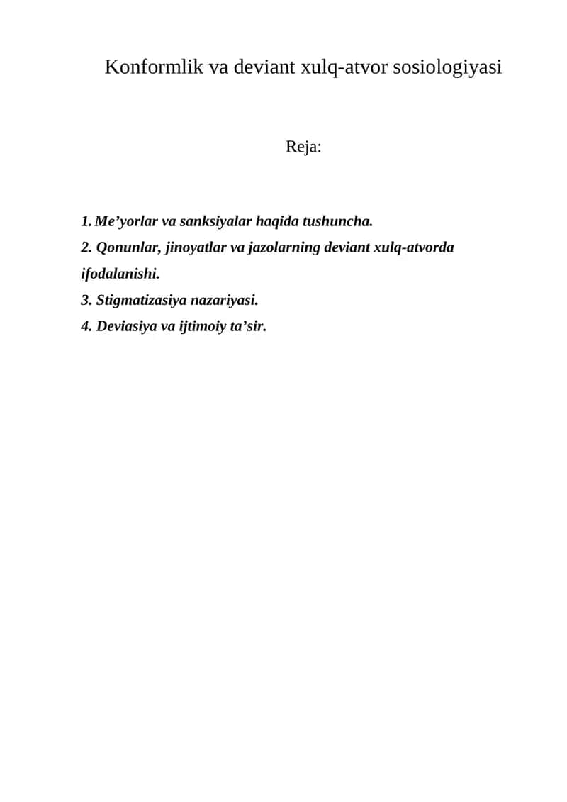 Konformlik va deviant xulq-atvor sosiologiyasi