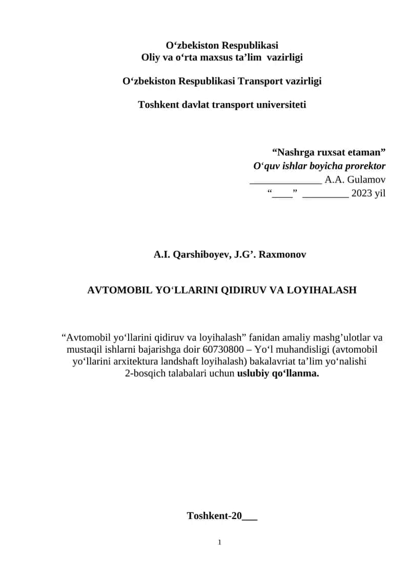 Avtomobil yo‘llarini qidiruv va loyihalash