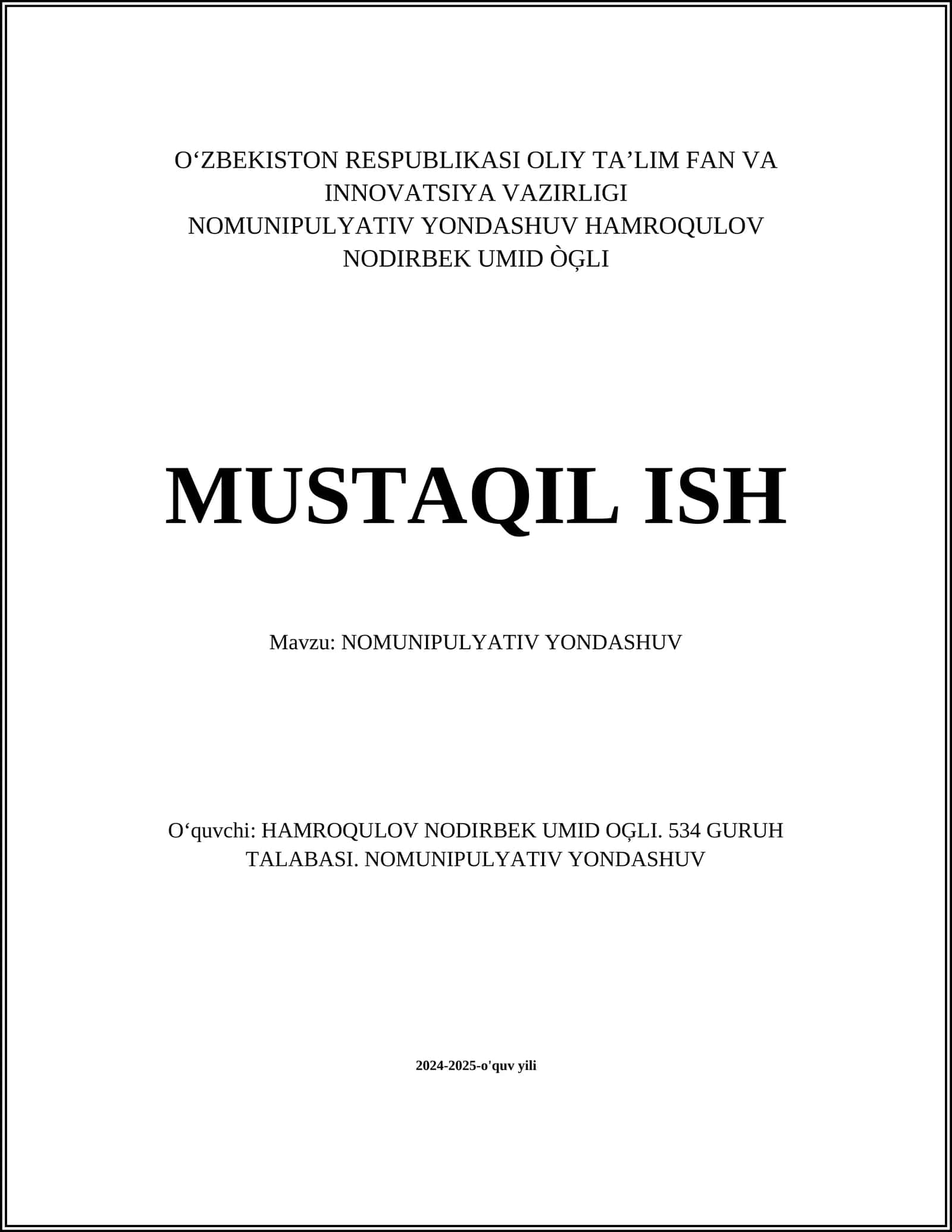 NOMUNIPULYATIV YONDASHUV