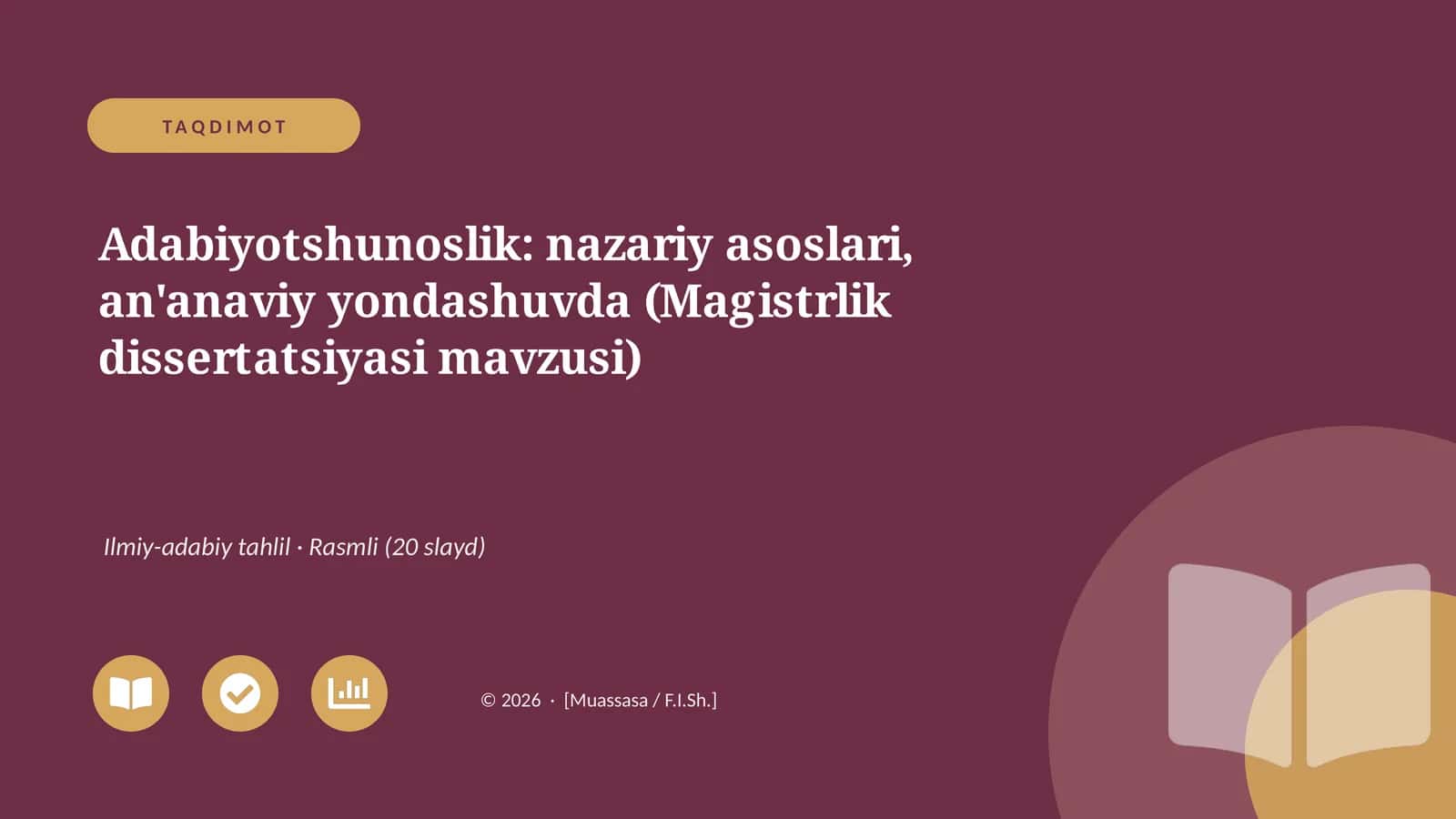 Adabiyotshunoslik: nazariy asoslari, an'anaviy yondashuvda (Magistrlik dissertatsiyasi mavzusi)
