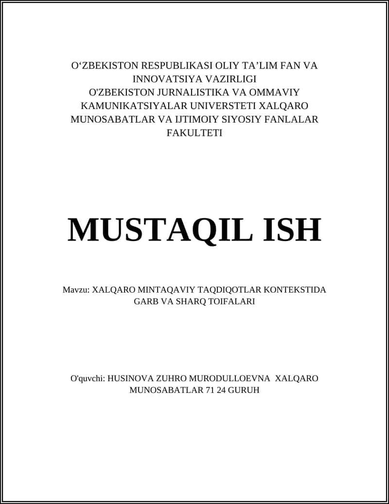 XALQARO MINTAQAVIY TAQDIQOTLAR KONTEKSTIDA GARB VA SHARQ TOIFALARI