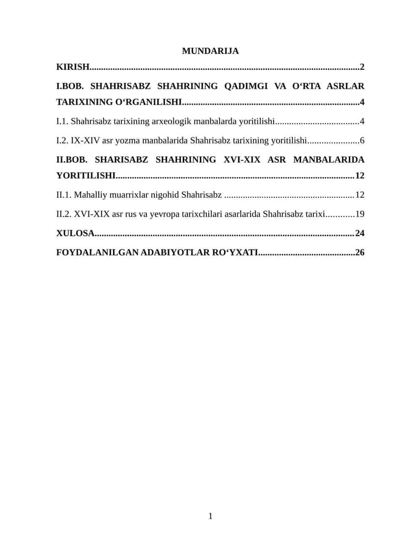 Shahrisabz shahrining tarixini yozma manbalarda o'rganilishi