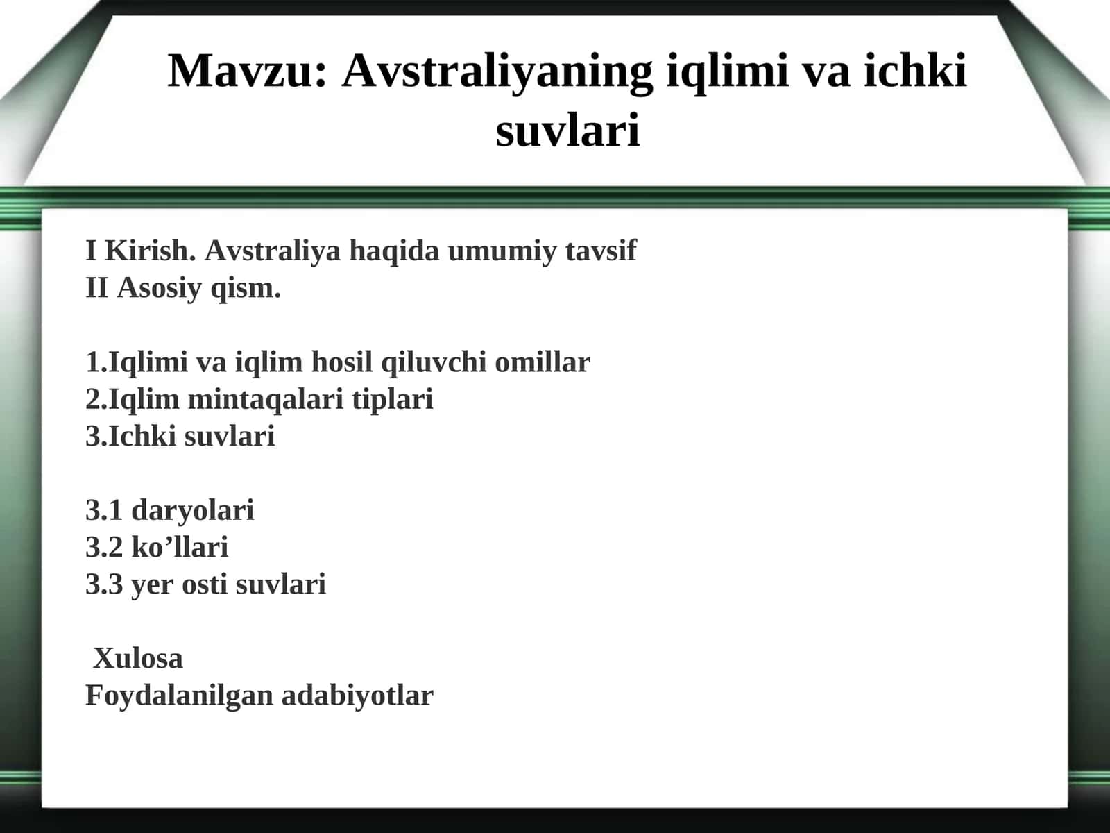 Avstraliyaning iqlimi va ichki suvlari