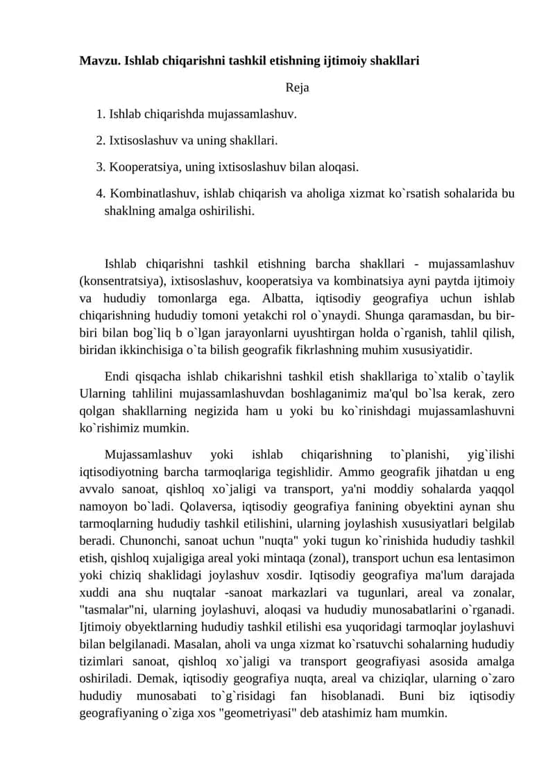 Ishlab chiqarishni tashkil etishning ijtimoiy shakllari