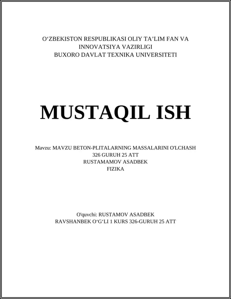 Beton Plitalar Massasini O'lchash