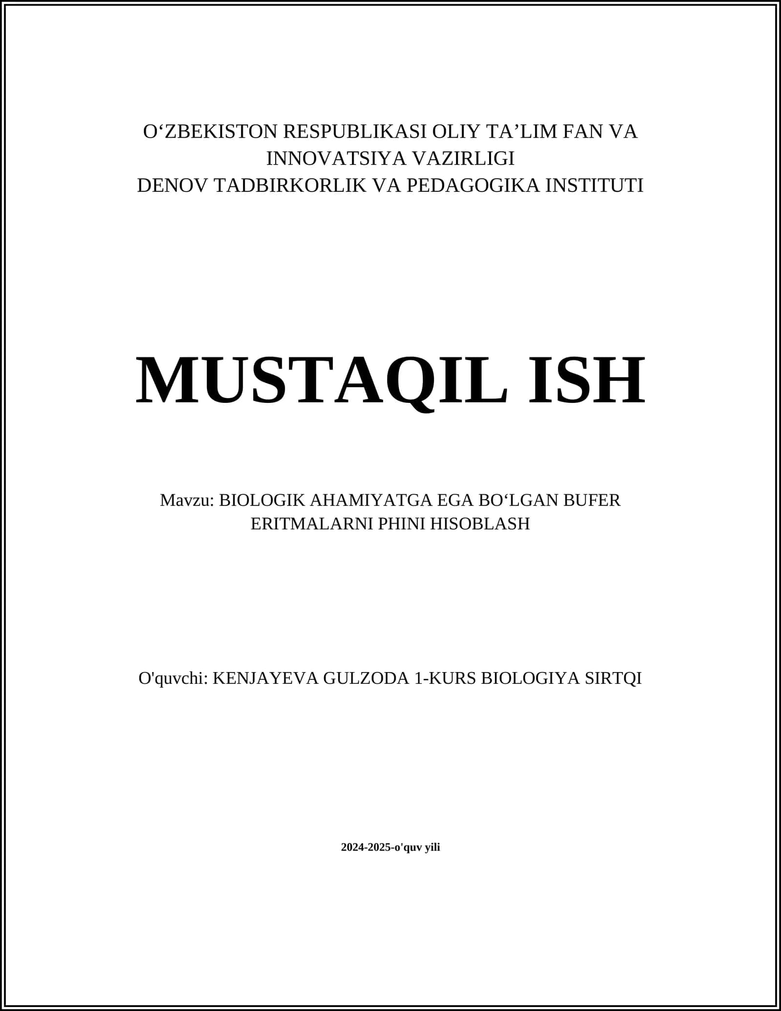 BIOLOGIK AHAMIYATGA EGA BOʻLGAN BUFER ERITMALARNI PHINI HISOBLASH