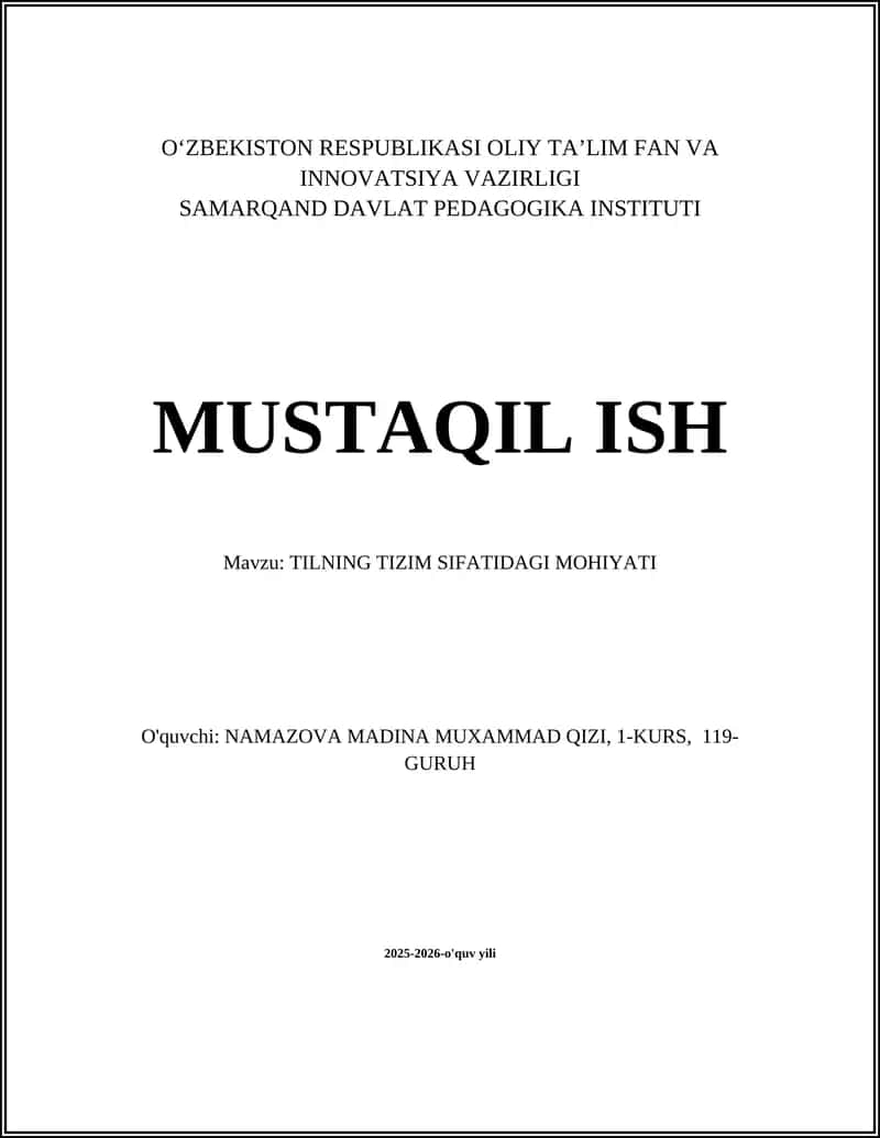 Tilning tizim sifatidagi mohiyati