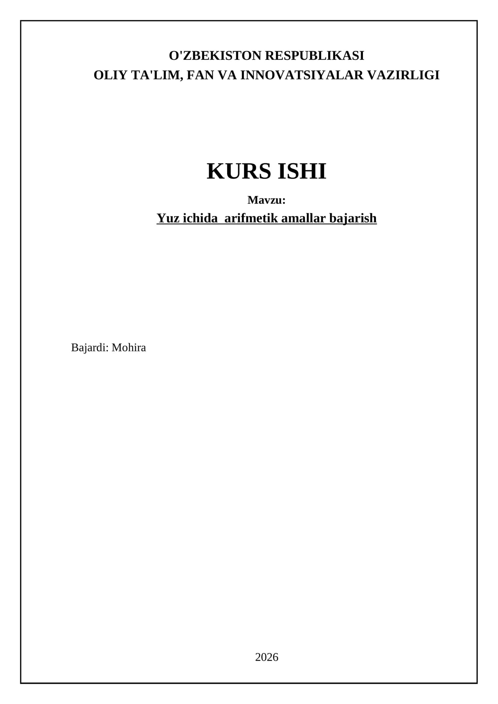 Yuz ichida arifmetik amallar bajarish
